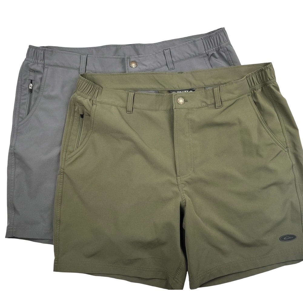 Drake Waterfowl Grayson Creek Mens Shorts Green Gray Size Large Lot Of 2 Solid
